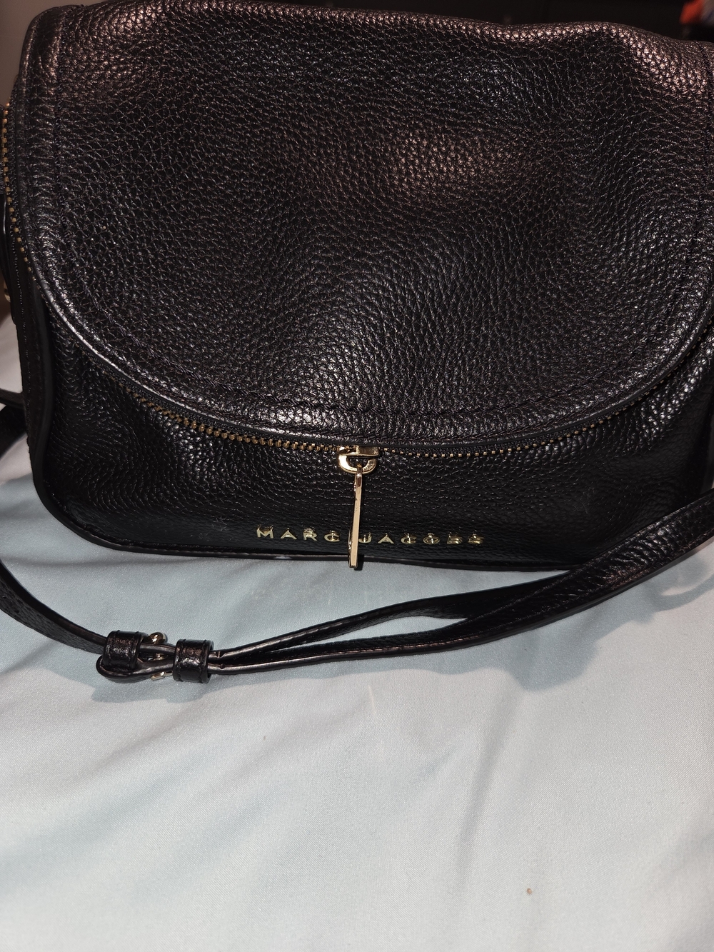 Marc Jacobs Black Pebbled Leather Flap Crossbody with Gold Accent